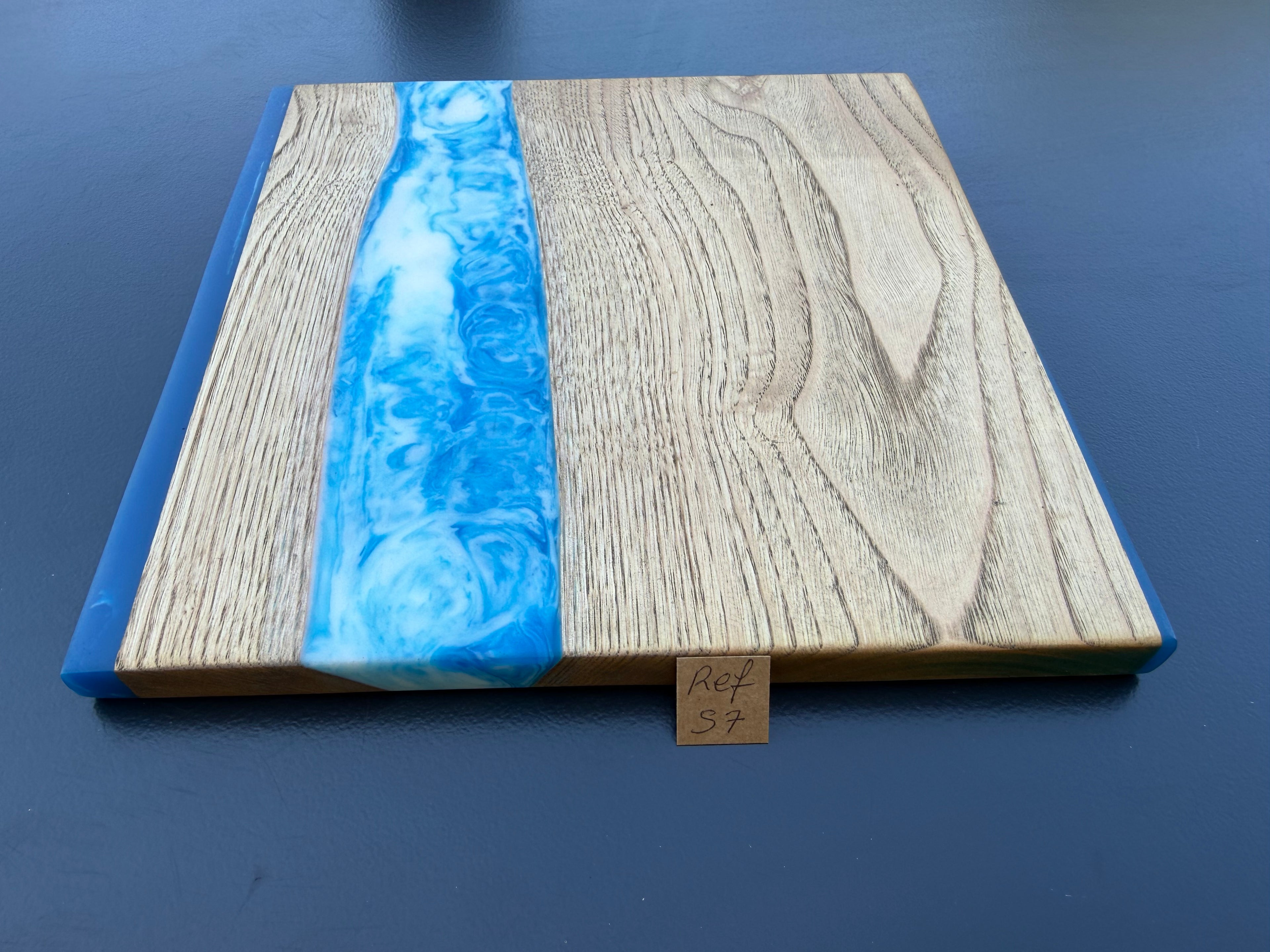 Plateau en Bois et Résine Bleue - Réf S7