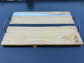 Plateau de service artisanal en bois et résine blanche, forme rectangulaire, référence XL1