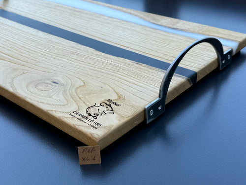 Plateau de service artisanal en bois et résine blanche, forme rectangulaire, référence XL1 – vue 3